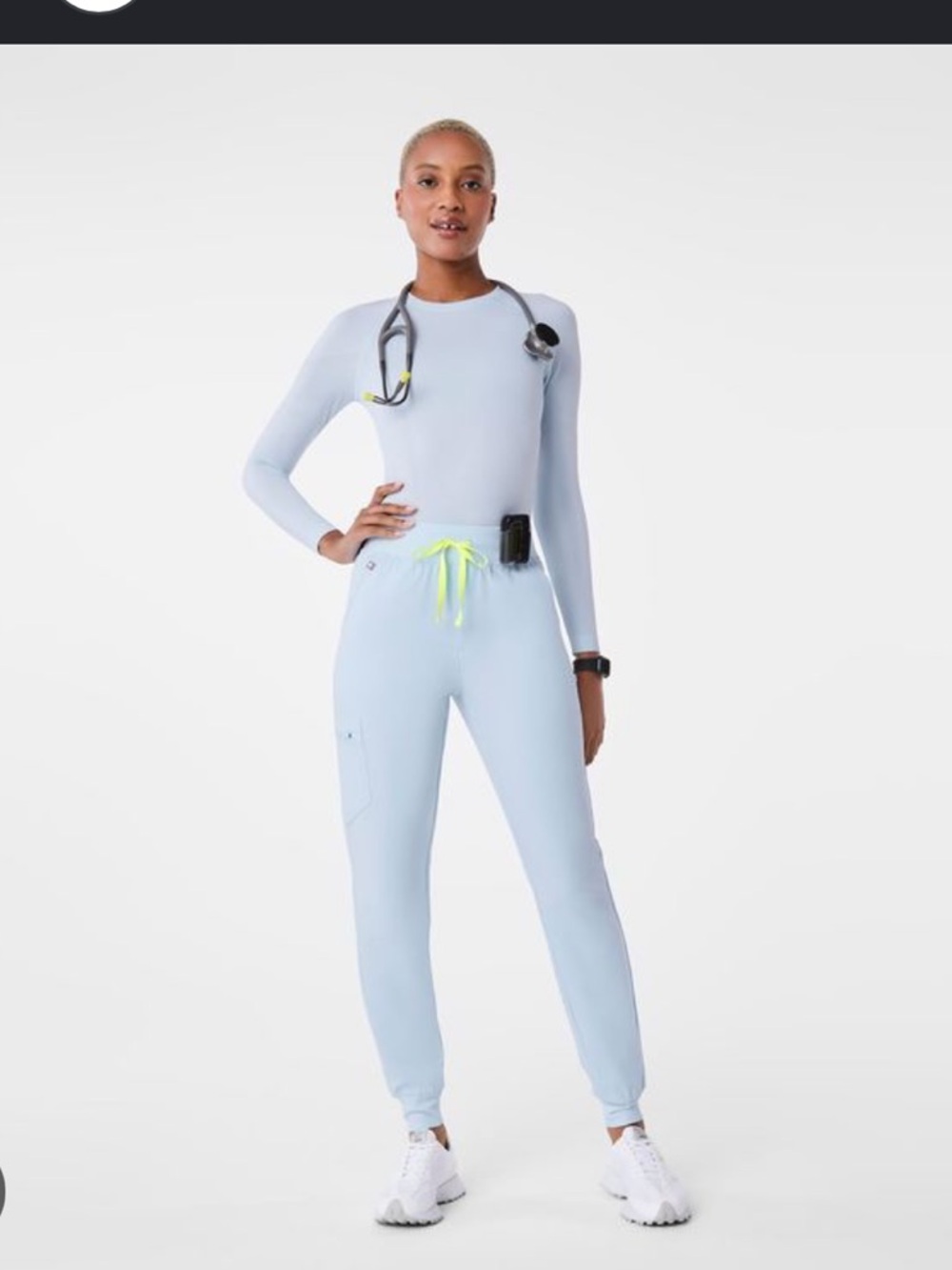 Figs “Open Skies” Light blue Zamora Joggers with Neon Drawstring